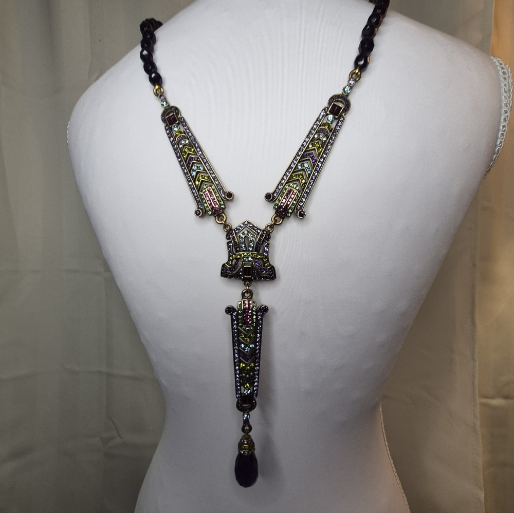 Heidi Daus Art Deco Multicolor Necklace with Purple Crystal Beads